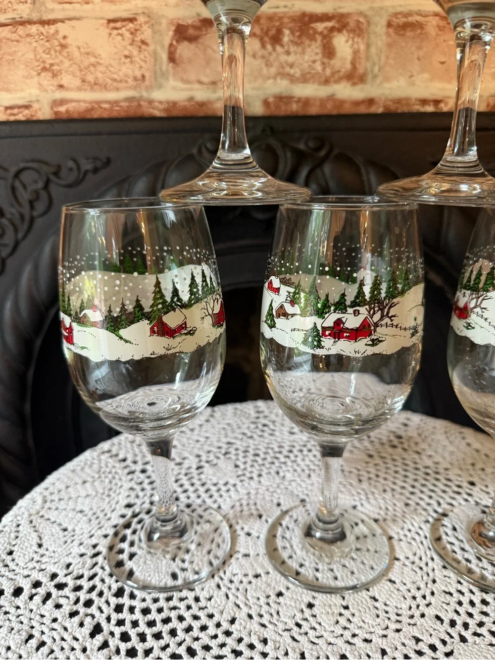 Vtg Libbey Winter Village Christmas Holiday Water Goblets 12 oz Set of 6